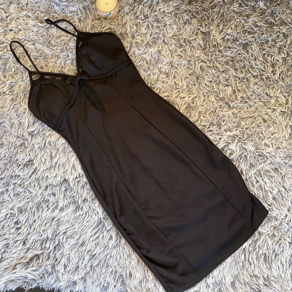 MYSTIC Black Fitted Mesh Padded Bra Spaghetti Strap Dress Size Medium